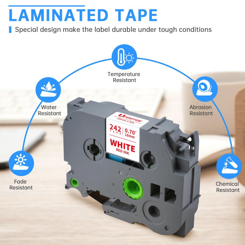 Unismar Compatible for Brother TZe-242 TZ242 Red on White 18mm 0.7 Laminated TZ Tape for Brother Ptouch PTD400AD PTD400VP PT-D600 PTD600VP PT-P700 PT-P900W PT-2730 Label Maker, 3/4''x 26.2 ft, 2-Pack - Image 2